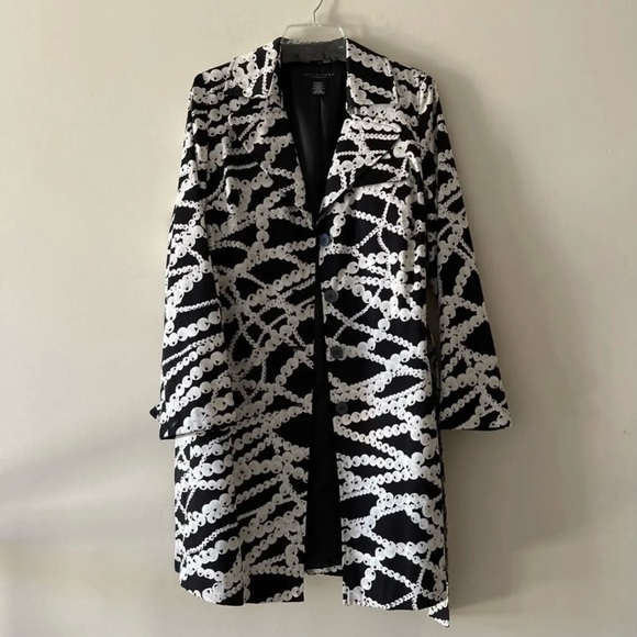 Women Midi Belted Black and White Trench Coat Jacket Blazer - Picture 9 of 14